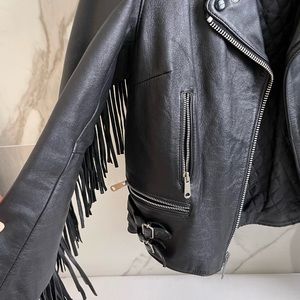 Burning man Black leather fringe jacket